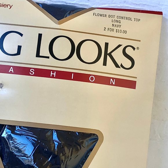 Leg Looks Fashion Vintage Control Top Pantyhose NAVY FLOWER DOT  2 PAIR - Picture 4 of 11